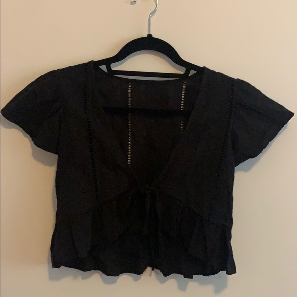 Black Tie Front linen cottagecore Blouse